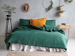 Green Linen Bedding Set Emerald Green