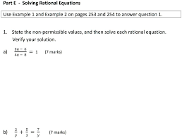Part E Solving Rational Equations Use