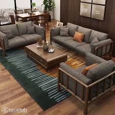 mid century teak wood sofa set