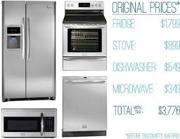 Frigidaire kitchen package, ffss2615td refrigerator, ffef3054td range, ffmv1645td microwave oven ffid2426td dishwasher. How We Saved Money 63 Off On Our Kitchen Appliances Young House Love