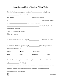 Free New Jersey Bill Of Sale Forms Word Pdf Eforms Free