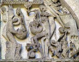 Detalle del pesado de las almas en el tímpano de la portada occidental de la Catedral de San Lázaro de… | Romanesque art, Art through the ages, Romanesque sculpture