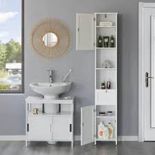 Basicwise Qi004021 Wt White Tall Standing Bathroom Linen Tower Storage Cabinet For Bathroom And Vanity