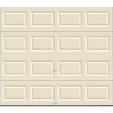 clopay clic collection 8 ft x 7 ft non insulated solid almond garage door 111176