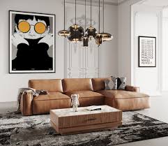 modern raf cognac leather sectional sofa