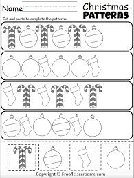 The christmas resource set introduces twelve vocabulary words that reappear in eight different activities. Free Christmas Pattern Worksheet Cut And Paste Free4classrooms