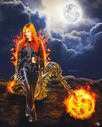 When motorcycle rider johnny blaze sells his soul to the devil to save his father's life, he is transformed into the ghost rider, the devil's own bounty hunter, and is sent to hunt down sinners. Bella Thorne As Female Ghost Rider Mixed Media By Y S