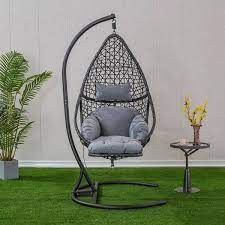 Siavonce Patio Pe Rattan Swing Chair With Stand And Leg Rest For Balcony Courtyard