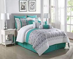 grey and teal bedding