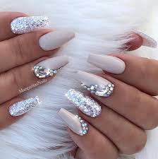 coffin nails silver glitter bling