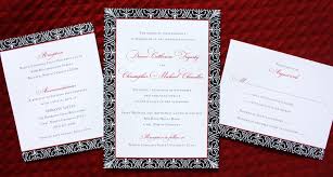 Red Black White Scrollwork Pattern Bordered Wedding Invitations