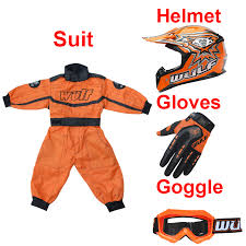 Details About Wulfsport Kids Flite Motocross Helmet Attack Gloves Goggles Race Suit Orange