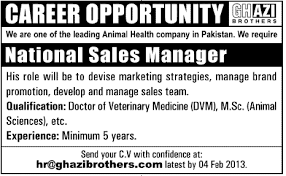 Jobs Opportunities In Ghazi Brothers For National Sales Manager