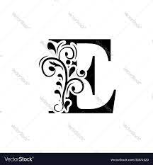 e letter black flower alphabet