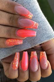 Coffin shaped nails (also known as ballerina nails) feature long length and squared tips. 21 Neon Orange Nails And Ideas For Summer Stayglam
