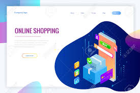 Isometric Vector Online Shopping Concept Landing Page Template