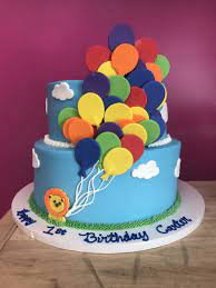 2 Tier Up Up & Away Balloon Cake | Novelty cakes, Celebration cakes, Baby  birthday cakes