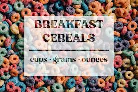 breakfast cereals cups to grams