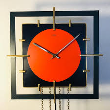 Rare Orange Retro Orfac Wall Clock With