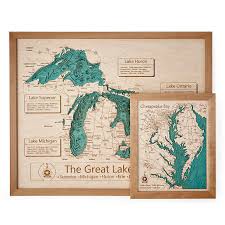 Lake Topography Art Hand Crafted Lake Map Topography Art