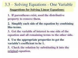 Ppt 3 3 Solving Equations One