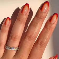 nails short acrylic red oval fake nails