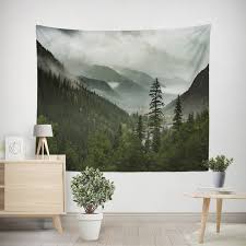 Mountain Wall Tapestry Green Forest