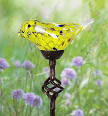 Solar Glass Bird Finial Stake Yellow