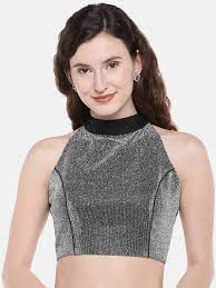 Silver black Lurex Shimmer Blouse with sequins - JustB - 2953675