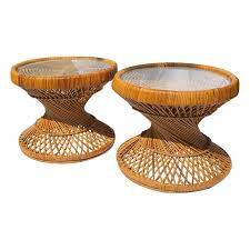 rattan wicker wrapped round side tables
