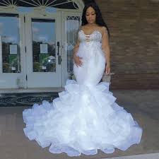 Wholesale ON463 African Mermaid Wedding Dresses Plus Size Women Feathers  Beads Sequins Appliques Ruffles Tiered Bridal Dress From m.alibaba.com