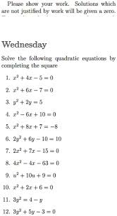 Solve The Following Quadratic Equations