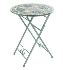 Mosaic bistro set outdoor patio garden furniture table and 2 chairs metal frame. Folding Metal Teal Bistro Table With Mosaic Design Top Wind And Weather