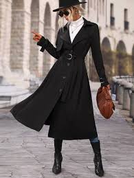Lapel Collar Belted Trench Coat Shein