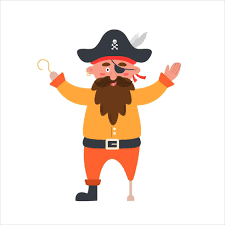 Cheerful pirate with beard in hat with skull, hook and an eye patch. Vector  illustration in flat cartoon style 3685135 Vector Art at Vecteezy
