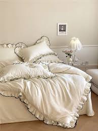 Silky Ruffle Bedding Set Ivory White