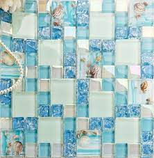 blue glass mosaic tile backsplash