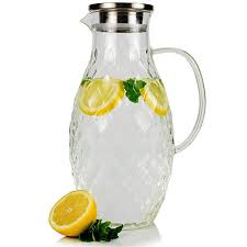 large glass pitcher with lid and spout