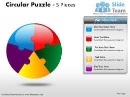 Circular Puzzle Pie Chart 5 Pieces Power Point Slides And