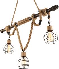 Baycheer Multi Light Natural Rope Pendant Lights Chandelier Celling Lamp Hanging Light Fixture With Cage Guard For Indoor Warehouse Barn In Dark Bronze Use 3 E26 Bulbs Amazon Com