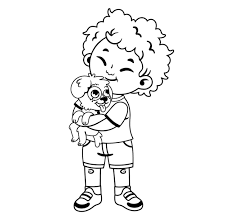 happy boy hugging a cute dog