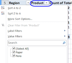 how to use excel pivot table label filters