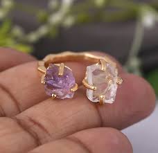 double raw stone ring gold plated