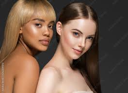 women portrait mix races black skin and