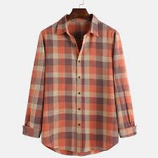Mens 100 Cotton Fashion Handsome Color Block Plaid Long Sleeve Lapel Shirt