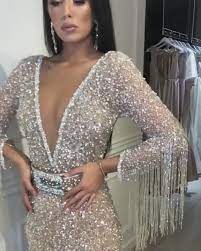  High Fashion Silver Sparkle Beaded Dress Slaylebrity gambar png