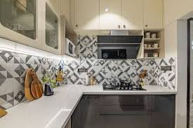 Glossy Dual Toned Kitchen Tiles Design