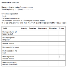 Behavioural Chart To Use In Combination With A Student