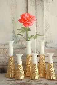 Gold Dipped Vases Milk Glass Decor