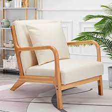 Shop with confidence on ebay! Amazon Com Esright Mid Century Modern Accent Chair Fabric Arm Chair Retro Chair With Arm Upholstery Linen Living Room Furniture Beige Kitchen Dining